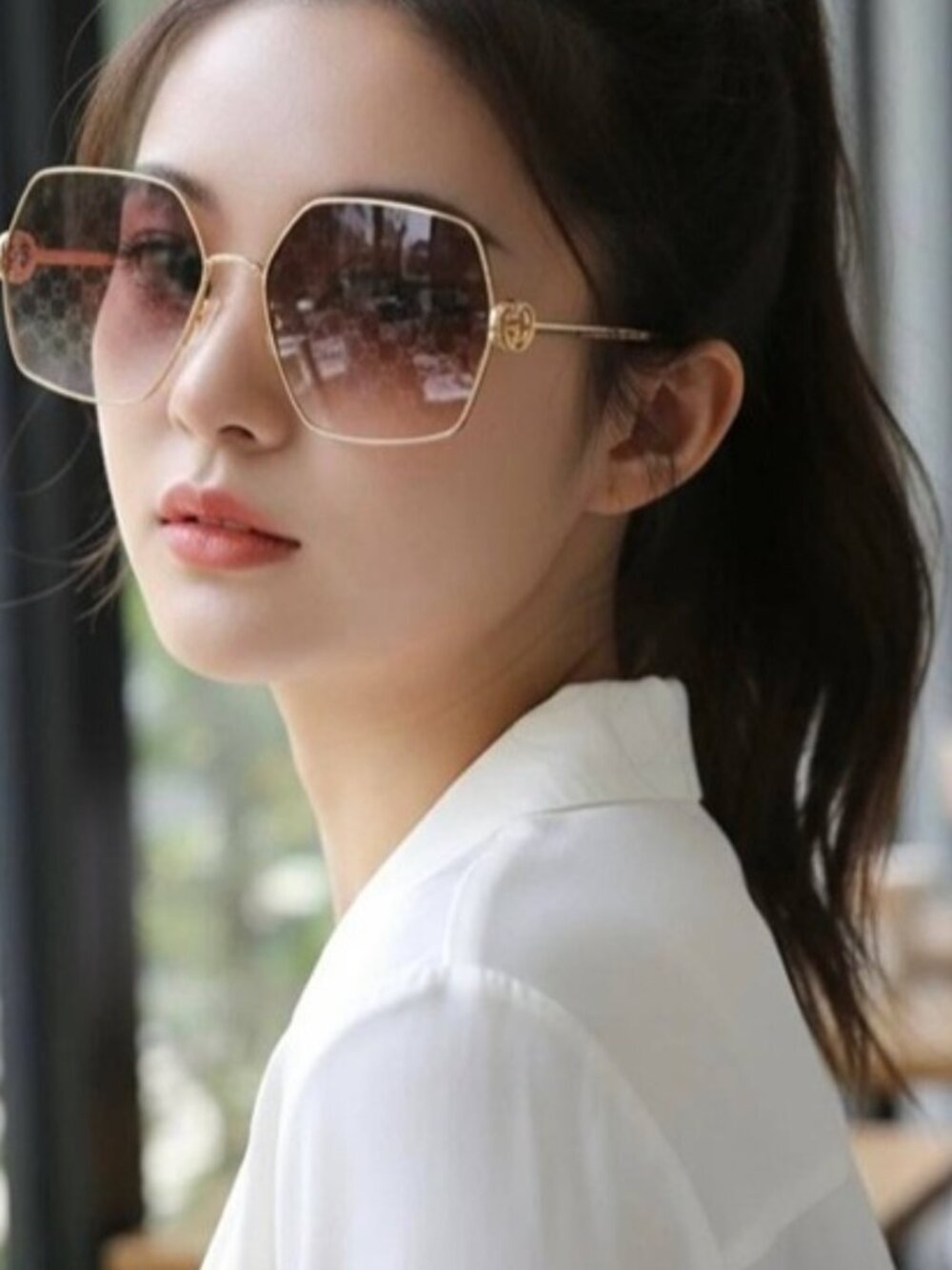 Gucci GG2163S 003 Sunglasses Silver Square Frame, Brown Gradient Lenses - Picture 2 of 10